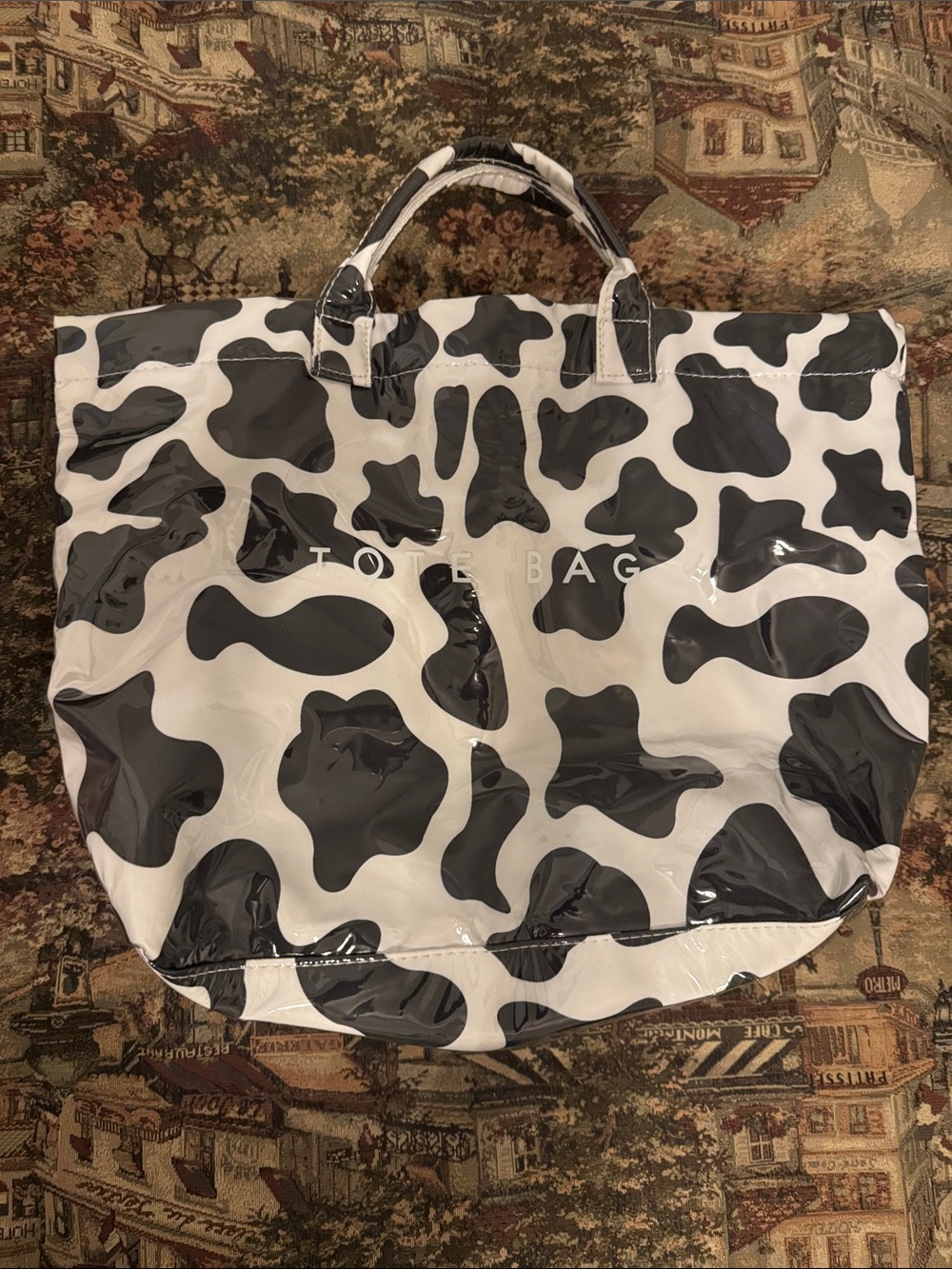 Tote Bag Black & White Cow-Print Oversized Tote